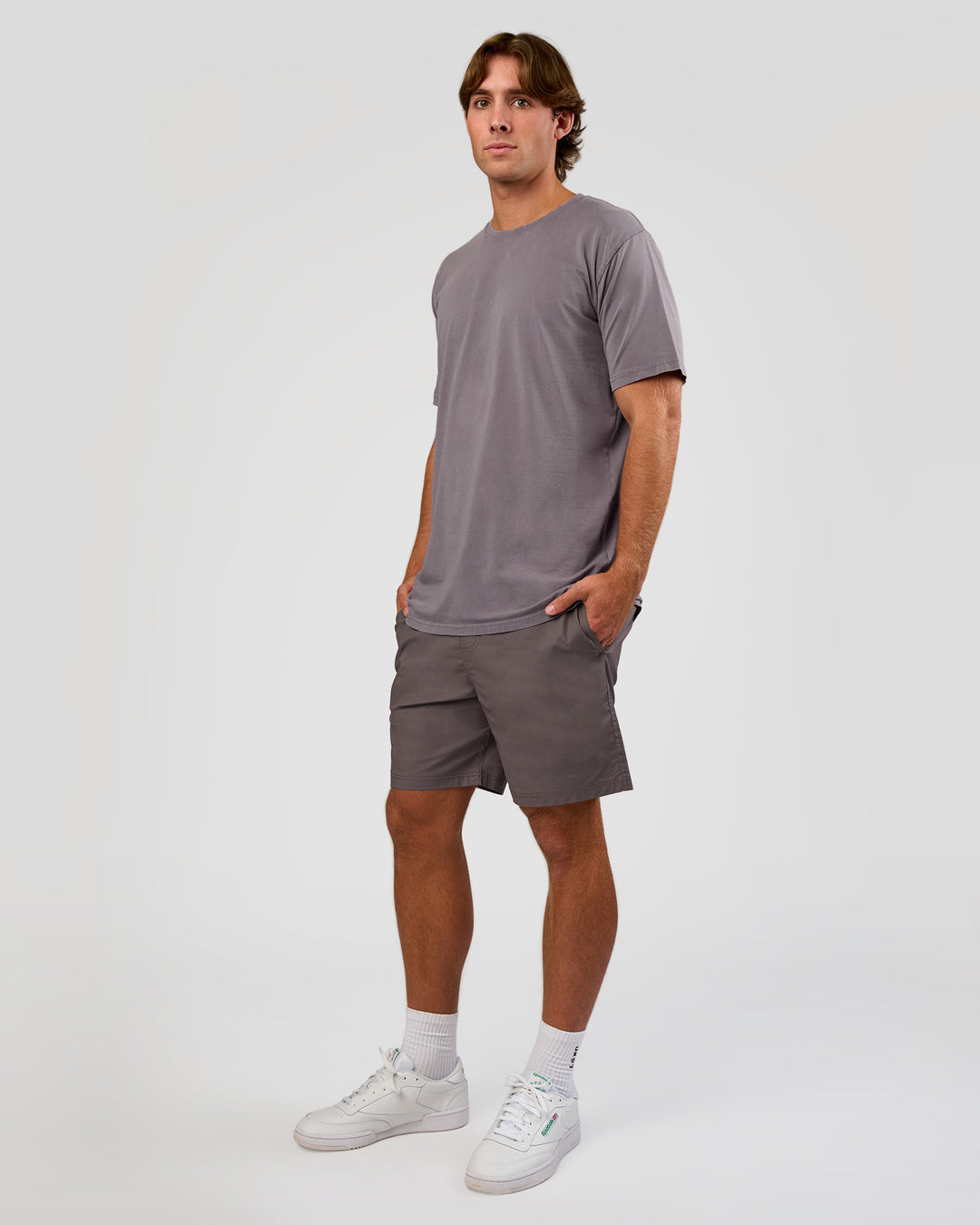 Man wearing Base FLXCotton Tee - Duskstone Washed | Model:Marcus | Size:L