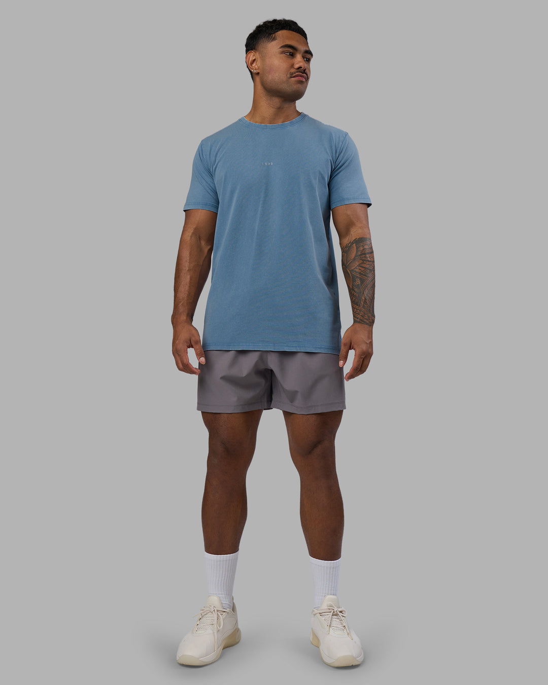 Man wearing Base FLXCotton Tee - Elemental Blue Washed | Model:Xav | Size:L