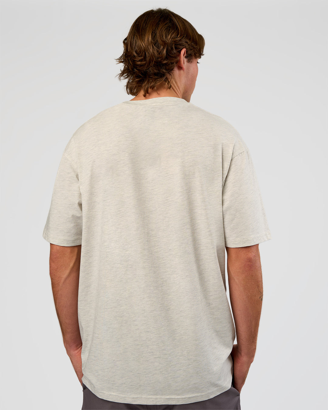 Man wearing Base FLXCotton Tee Oversized - Silver Marl | Model:Marcus | Size:L