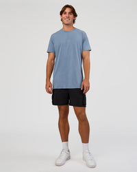Man wearing Base FLXCotton Tee  Regular Fit +2cm - Elemental Blue Washed | Model:Marcus | Size:L