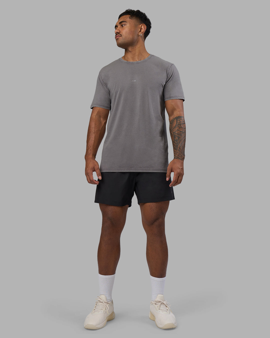 Man wearing Base FLXCotton Tee - Storm Front Washed | Model:Xav | Size:L