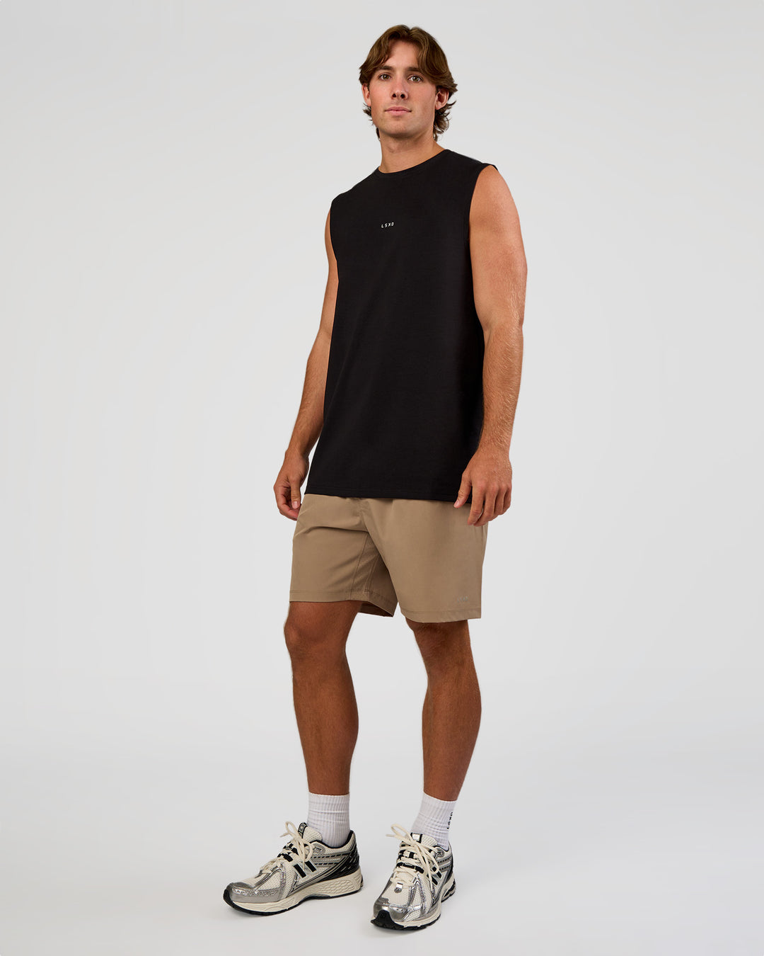 Man wearing Base Heavyweight FLXCotton Tank Regular Fit +2cm - Black | Model:Marcus | Size:L