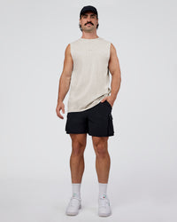 Man wearing Base Heavyweight FLXCotton Tank Regular Fit +2cm - Silver Marl | Model:Adam | Size:L