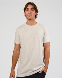Man wearing Base Heavyweight FLXCotton Tee Regular Fit +2cm - Silver Marl | Model:Marcus | Size:L
