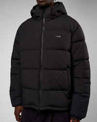 Man wearing Base Puffer Jacket - Black | Model:Okello | Size:L