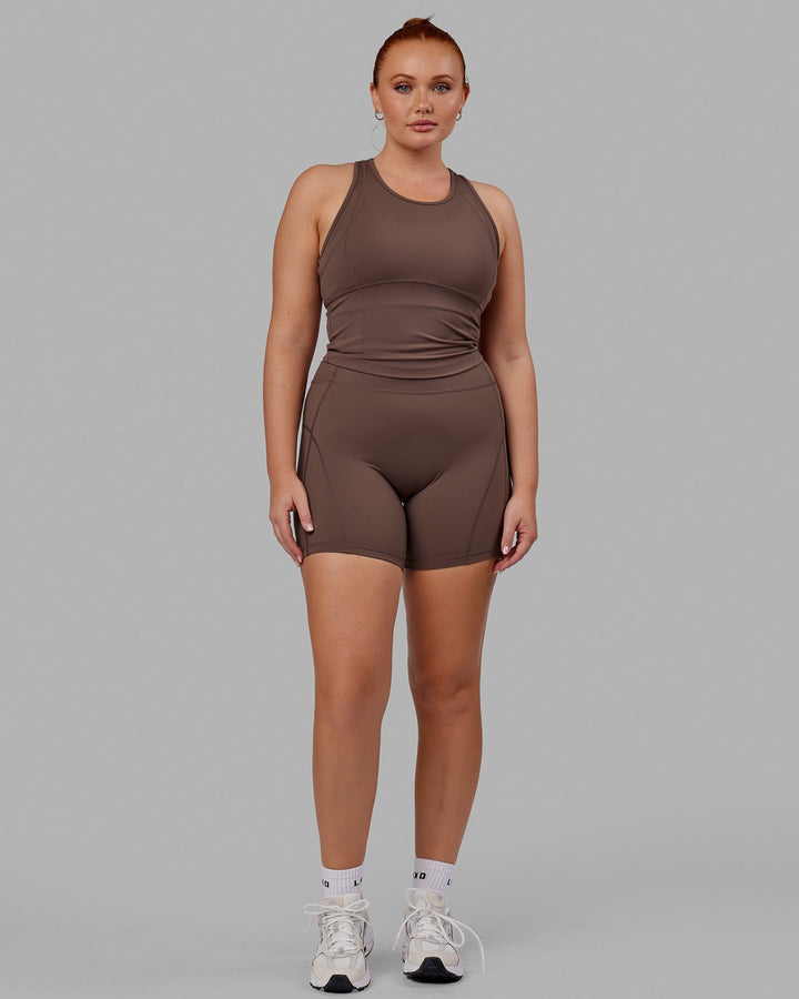 Woman wearing Bend Mid Short Tight - Peppercorn