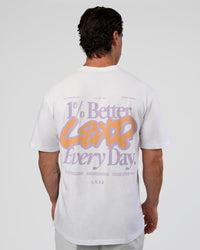 Man wearing Break Through FLXCotton Oversized Tee - White-Pale Lilac | Model:Adam | Size:L