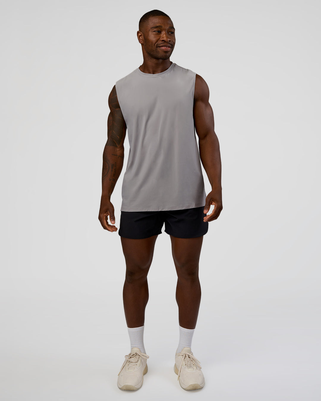 Man wearing Cadence MicroMotion Muscle Tank - Alloy | Model:Sam | Size:L