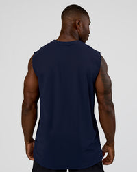 Man wearing Cadence MicroMotion Muscle Tank - Future Navy | Model:Sam | Size:L
