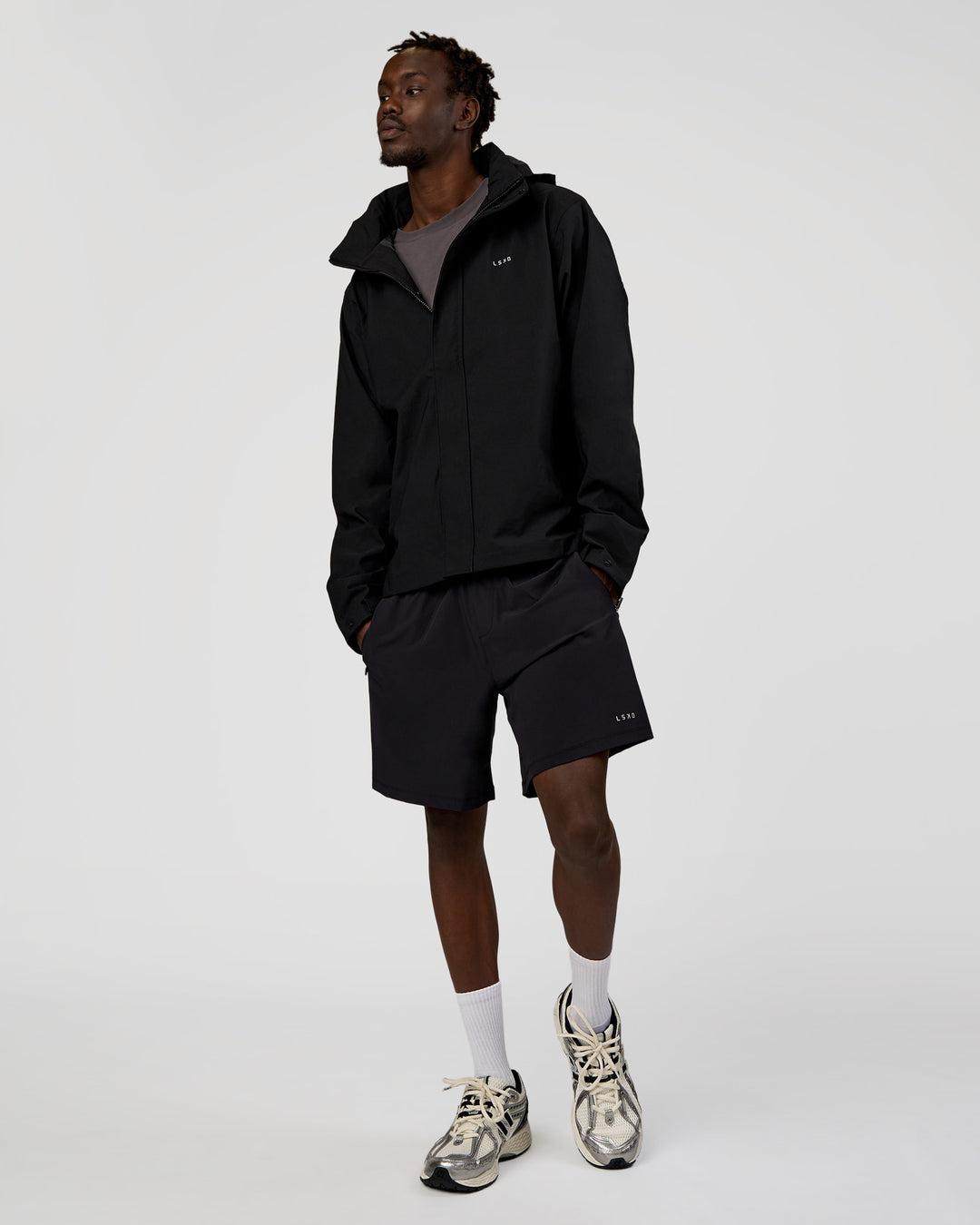 Man wearing Coaches Jacket - Black | Model:Okello | Size:L