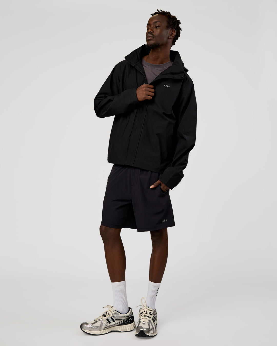 Man wearing Coaches Jacket - Black | Model:Okello | Size:L