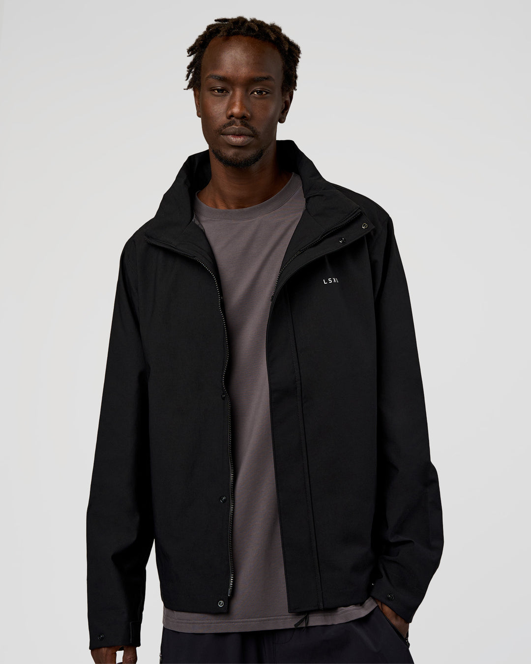 Man wearing Coaches Jacket - Black | Model:Okello | Size:L