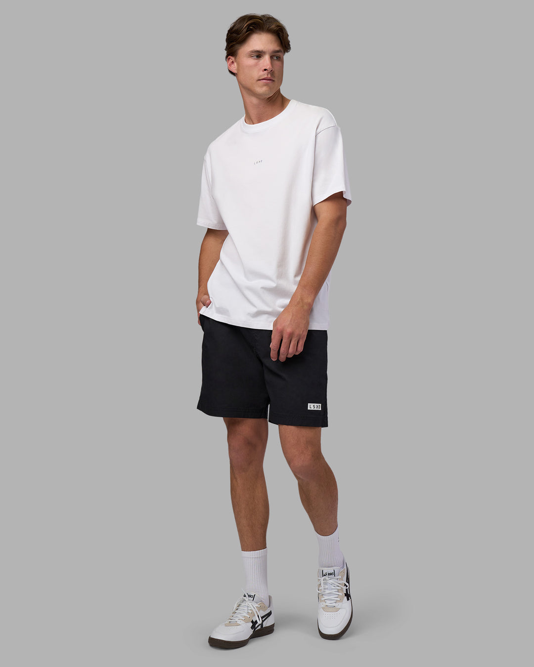 Man wearing Daily 7&quot; Short - Black-White | Model:Brandon | Size:L