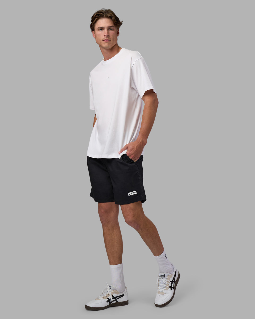 Man wearing Daily 7&quot; Short - Black-White | Model:Brandon | Size:L