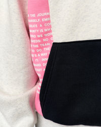 Man wearing Deconstructed Fleece Hoodie - Caviar-Candy Pink-Grey Marl | Model:Xav | Size:L