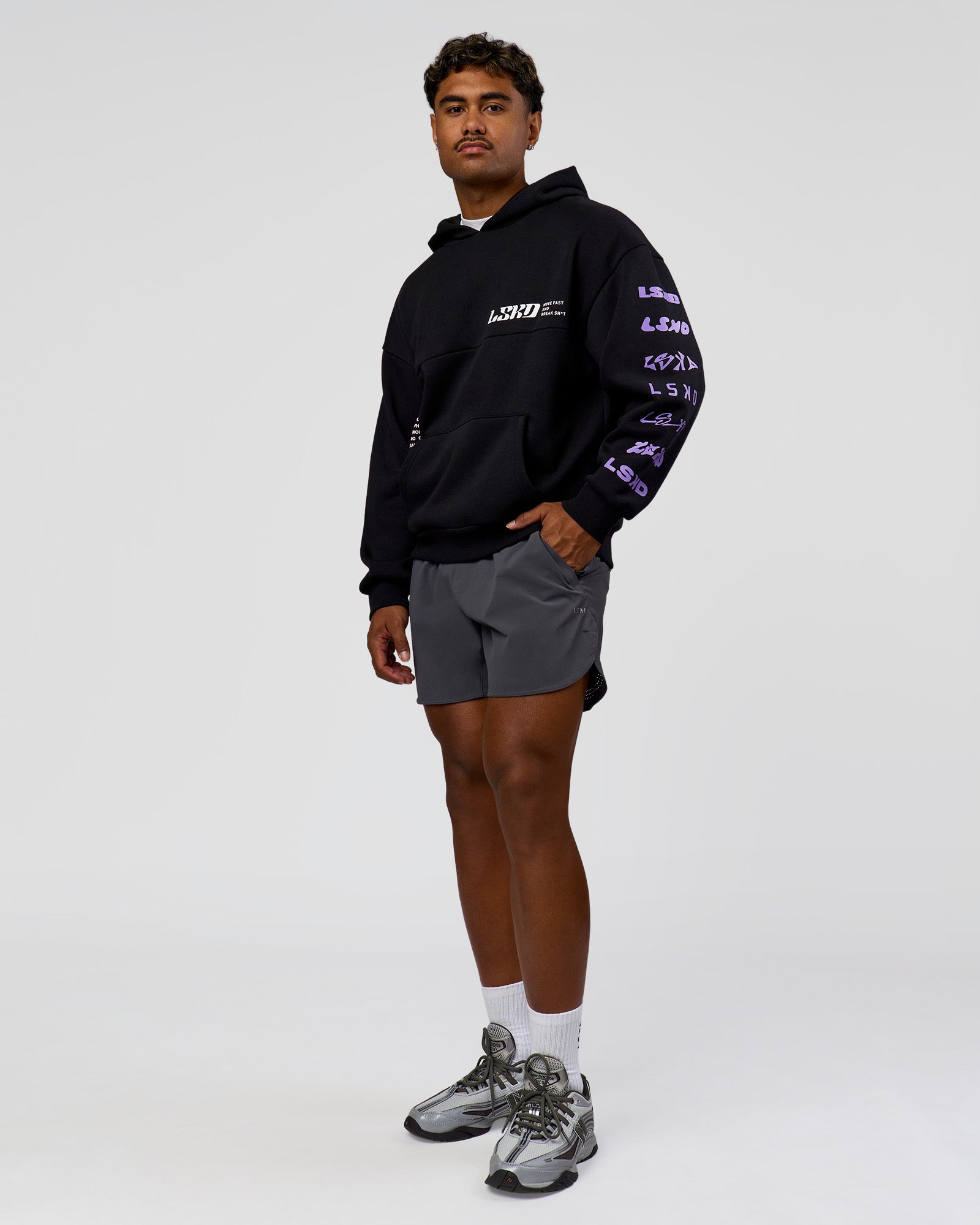 Deconstructed Fleece Hoodie - Caviar-Marshmallow-Pale Lilac | LSKD