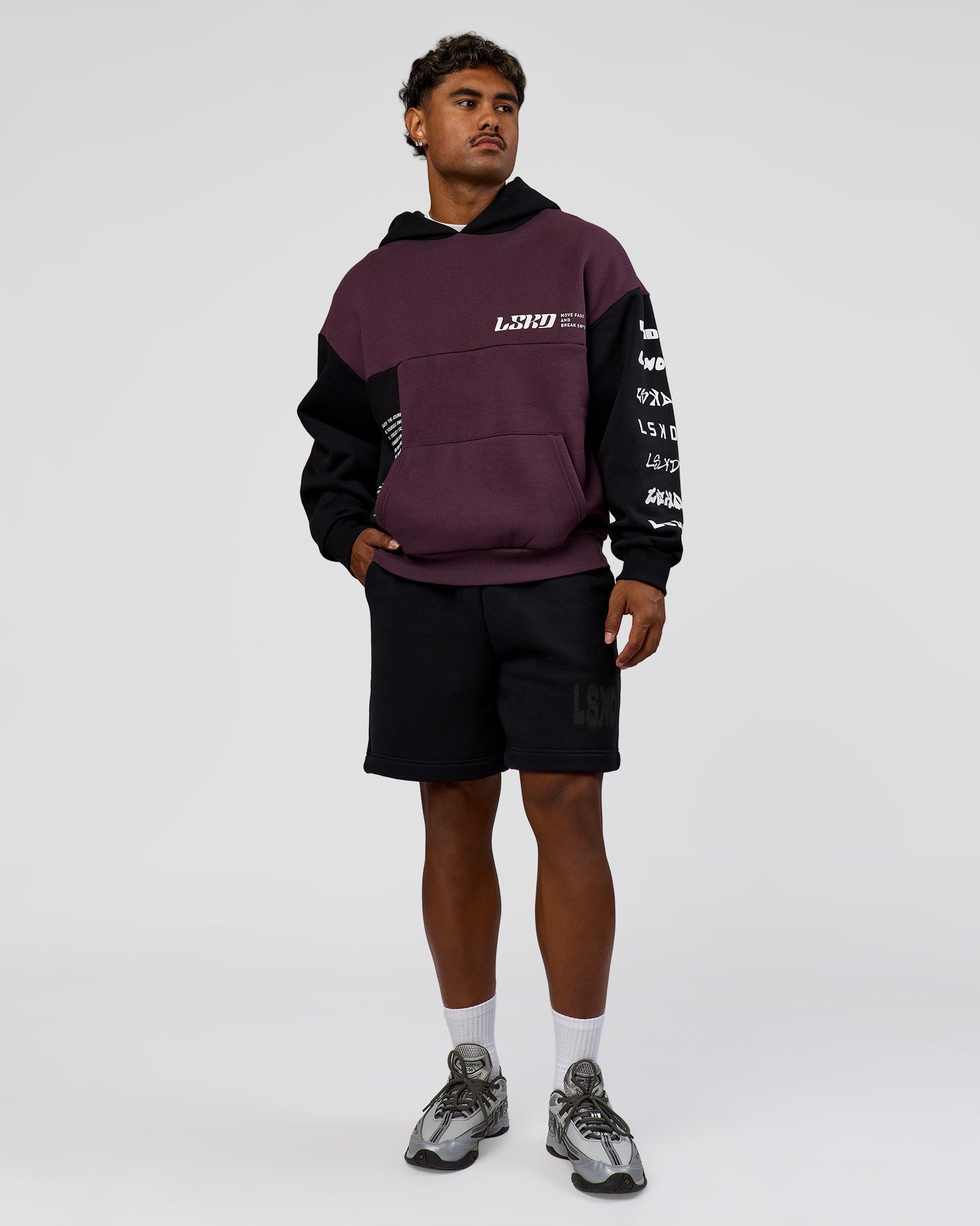 Deconstructed Fleece Hoodie - Caviar-Midnight Plum | LSKD