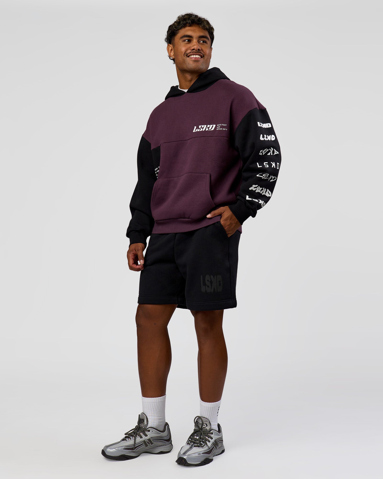 Deconstructed Fleece Hoodie - Caviar-Midnight Plum | LSKD