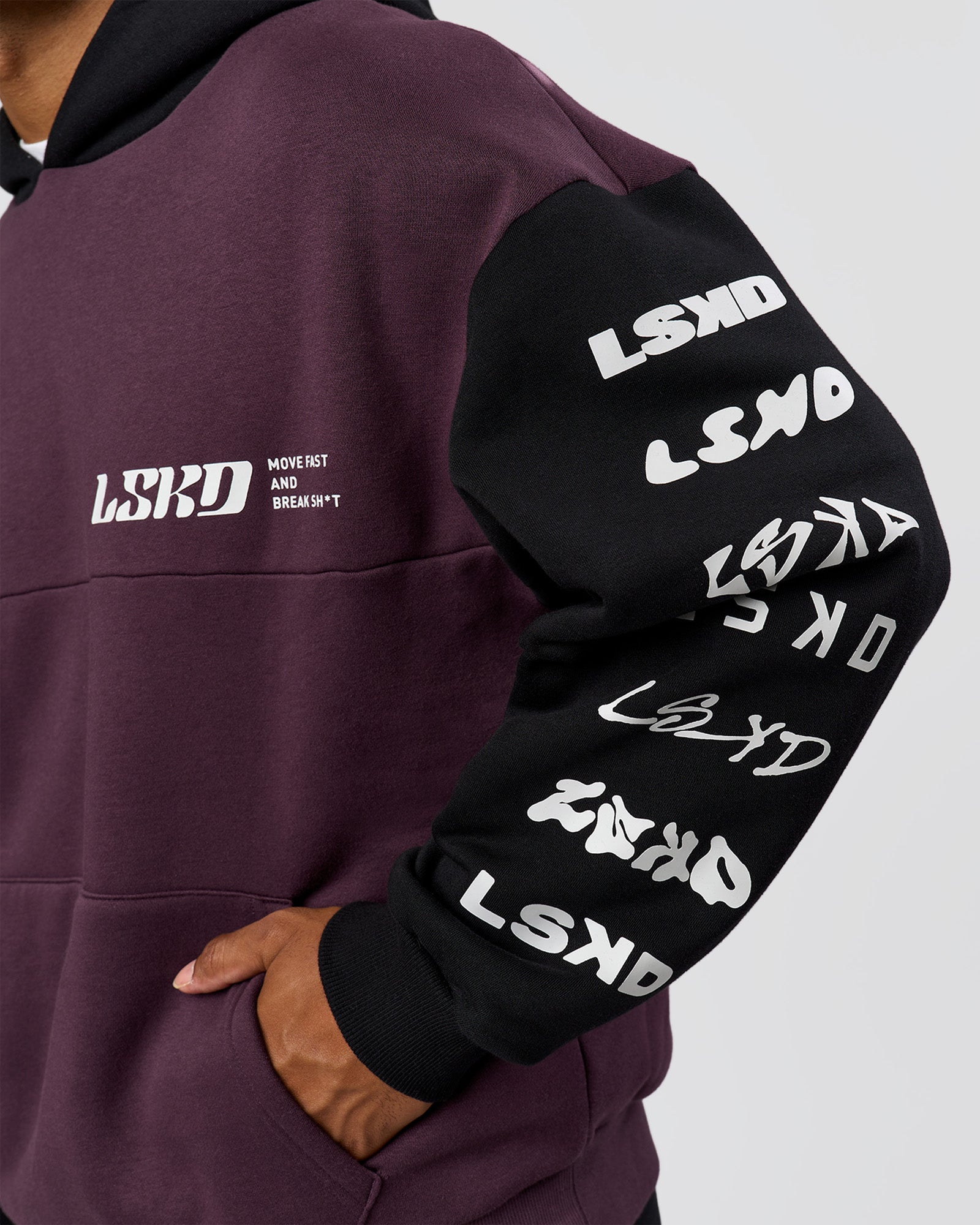 Deconstructed Fleece Hoodie - Caviar-Midnight Plum | LSKD