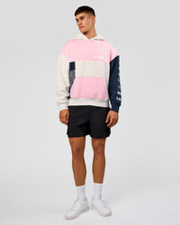 Man wearing Deconstructed Fleece Hoodie - Grey Marl-Marshmallow-Navy | Model:Jackson | Size:L | Thumbnail Index: 9
