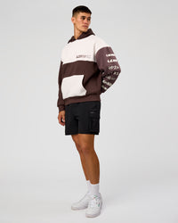 Man wearing Deconstructed Fleece Hoodie - Off White-Cocoa Powder-Choc | Model:Jackson | Size:L