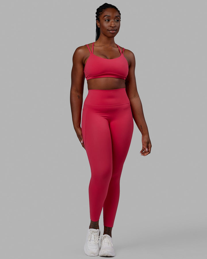 Woman wearing Elixir Full Length Tights With Pockets - Raspberry
