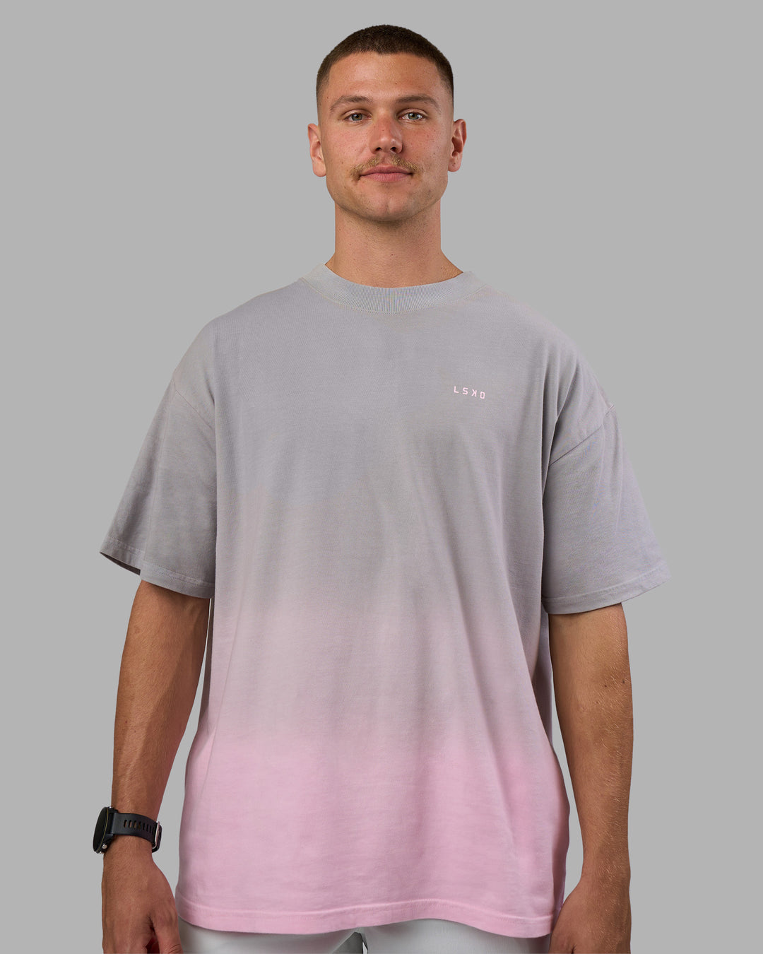 Man wearing Faded Heavyweight Oversized Tee - Circular Grey-Marshmallow | Model:Nikola | Size:L