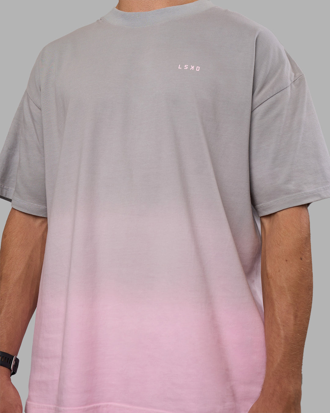 Man wearing Faded Heavyweight Oversized Tee - Circular Grey-Marshmallow | Model:Nikola | Size:L
