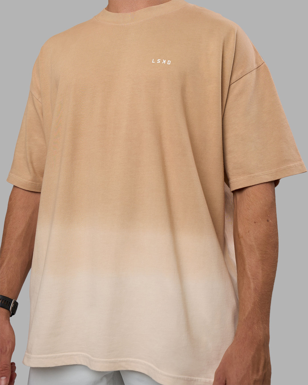Man wearing Faded Heavyweight Oversized Tee - Warm Smoke-White | Model:Nikola | Size:L