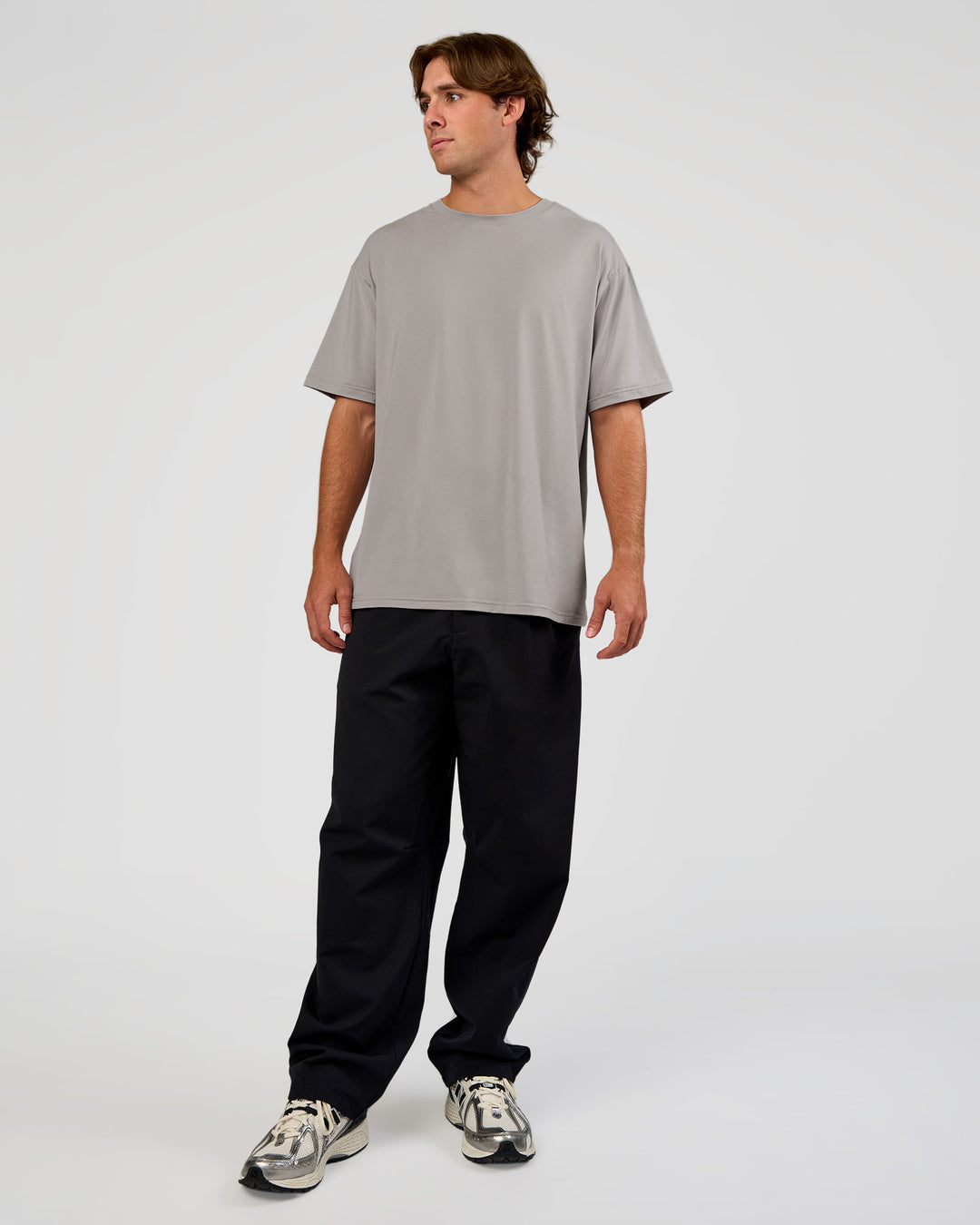 Man wearing Forever EffortlessTech Tee - Alloy | Model:Marcus | Size:L