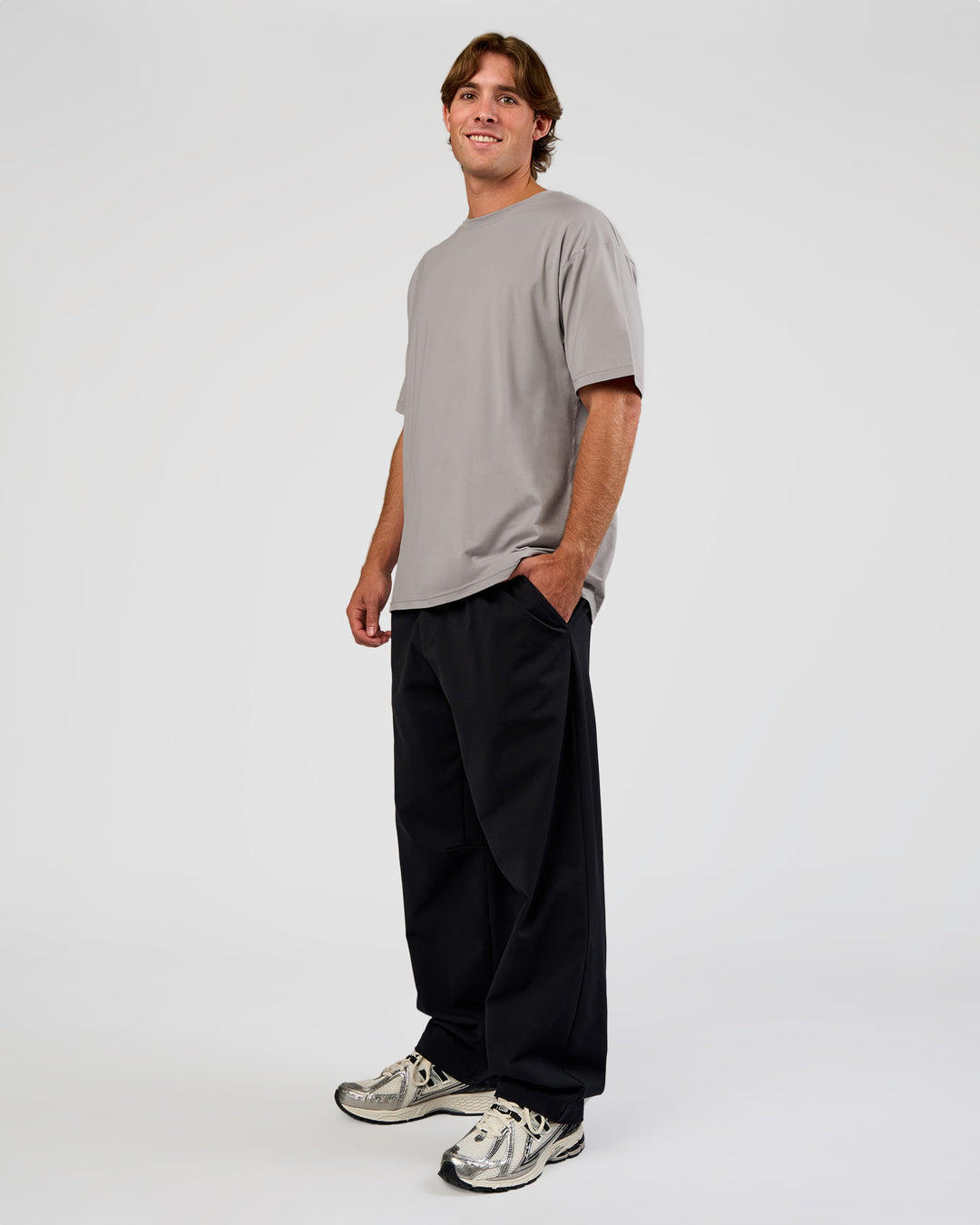 Man wearing Forever EffortlessTech Tee - Alloy | Model:Marcus | Size:L
