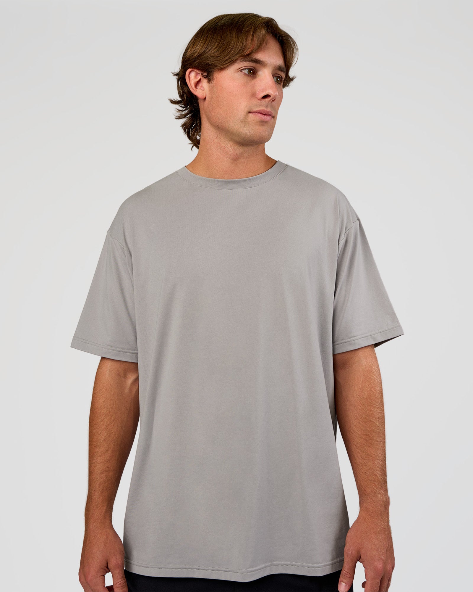 Man wearing Forever EffortlessTech Tee - Alloy | Model:Marcus | Size:L