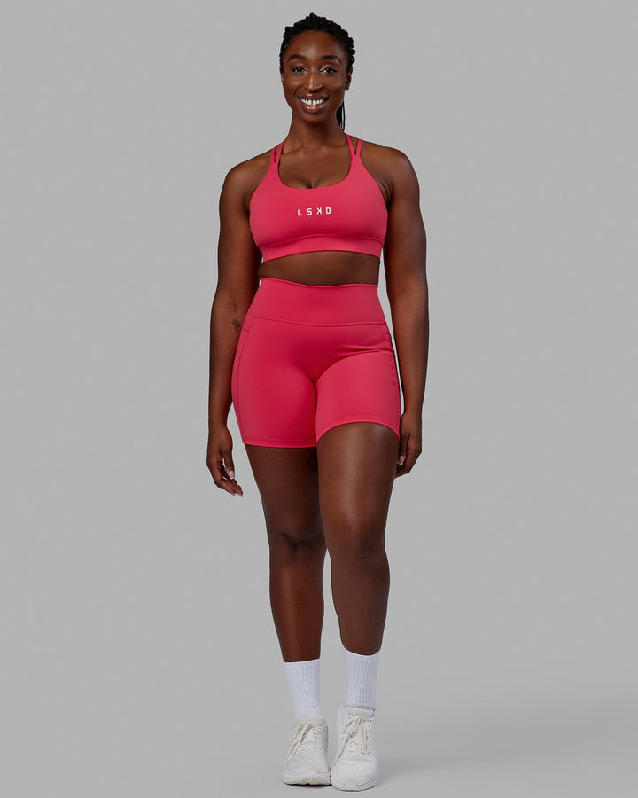 Woman wearing Fusion Mid Short Tights - RaspberryWoman wearing Fusion Mid Short Tights - Raspberry
