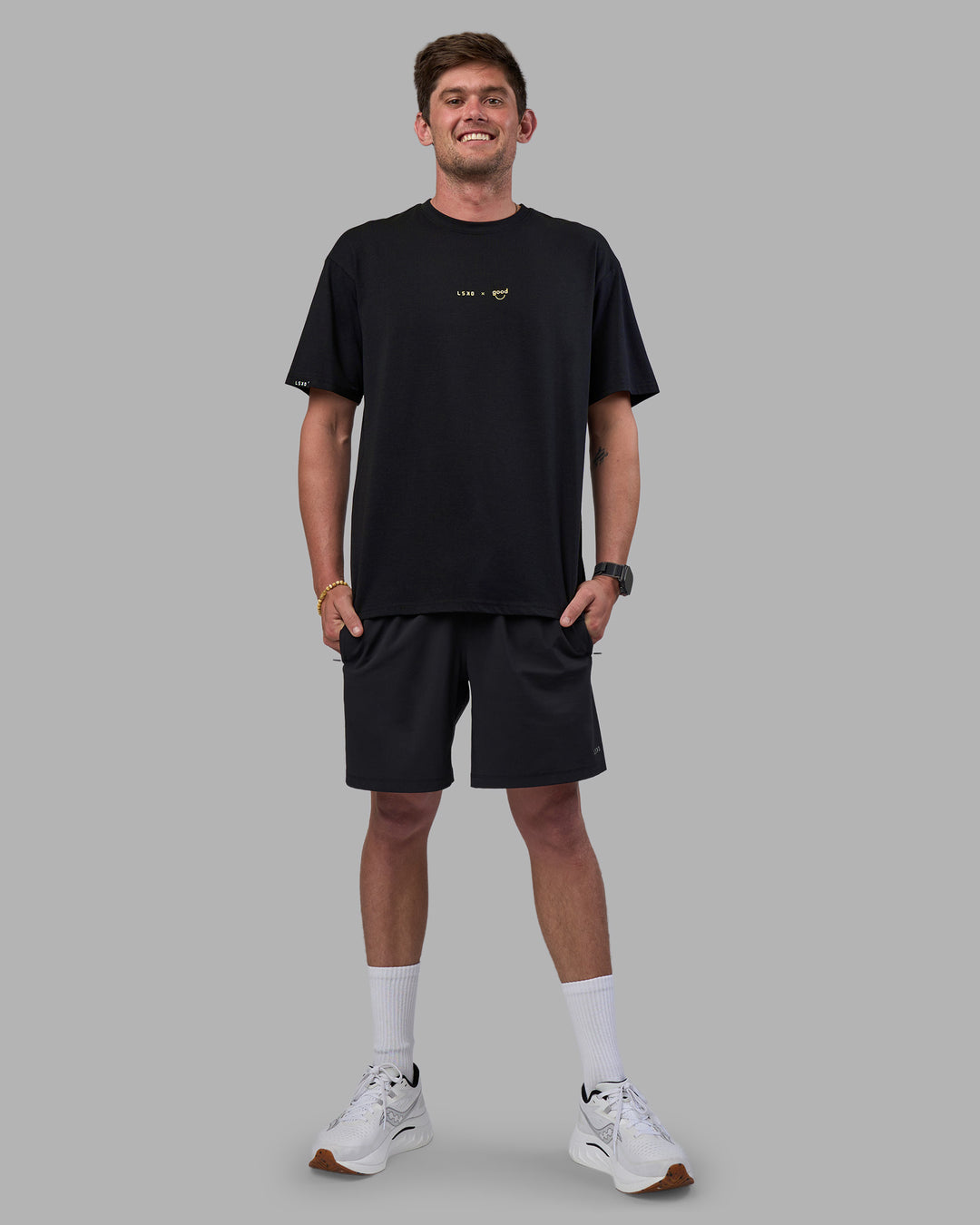 Man wearing Good Human Factory Vol 2 FLXCotton Oversize Tee - Black | Model:Cooper | Size:L