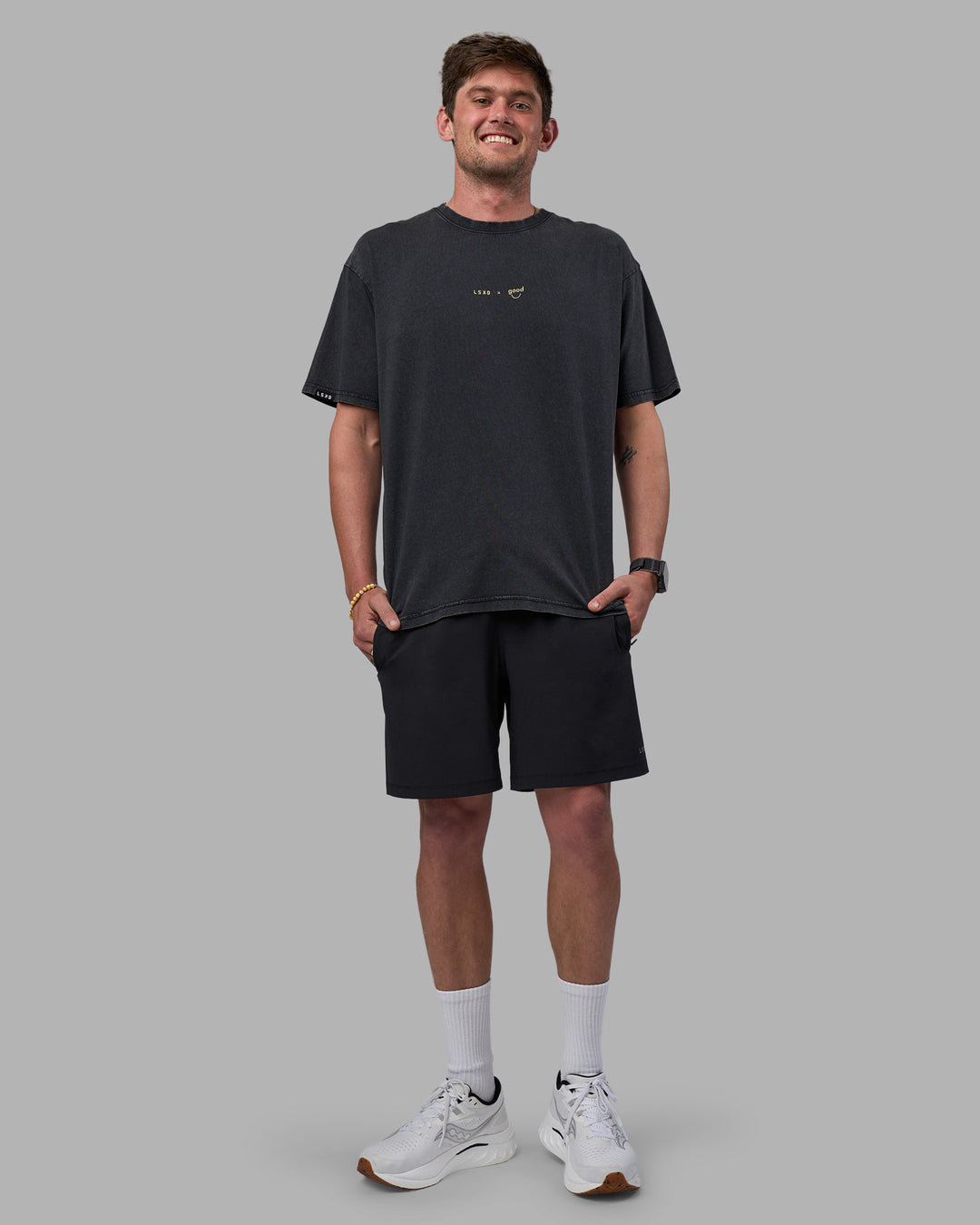 Man wearing Good Human Factory Vol 2 FLXCotton Oversize Tee - Black Washed | Model:Cooper | Size:L