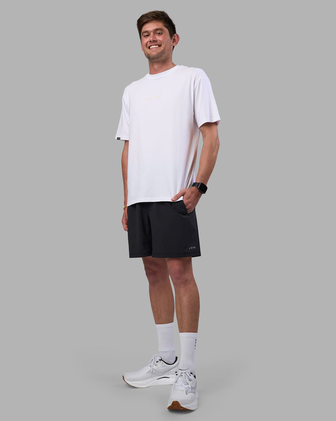 Man wearing Good Human Factory Vol 2 FLXCotton Oversize Tee - White | Model:Cooper | Size:L