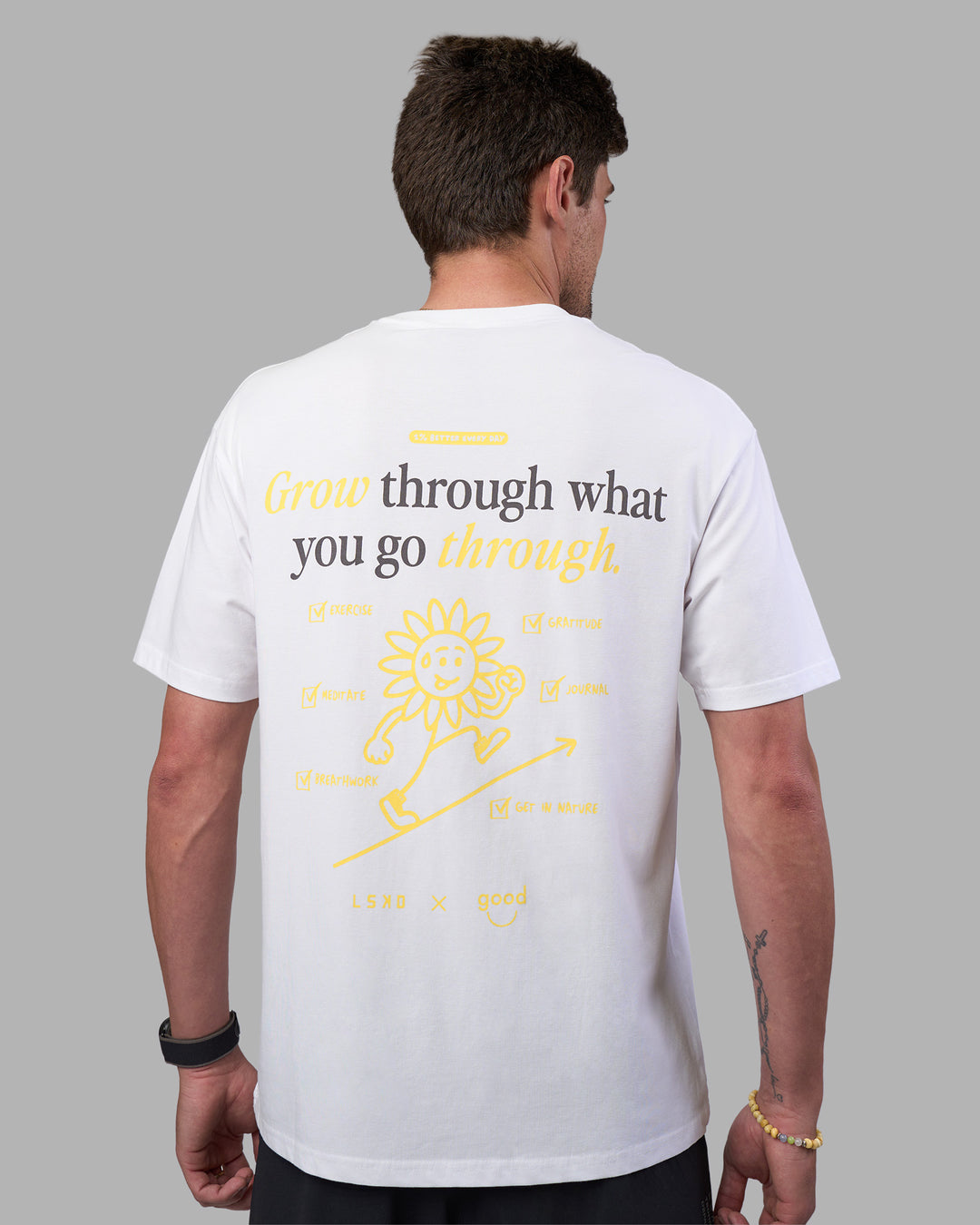 Man wearing Good Human Factory Vol 2 FLXCotton Oversize Tee - White | Model:Cooper | Size:L