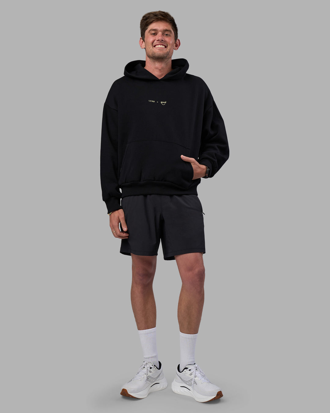 Man wearing Good Human Factory Vol 2 Hoodie - Black | Model:Cooper | Size:L