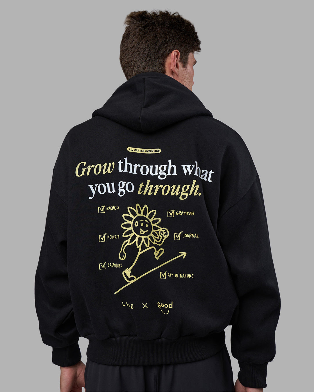 Man wearing Good Human Factory Vol 2 Hoodie - Black | Model:Cooper | Size:L