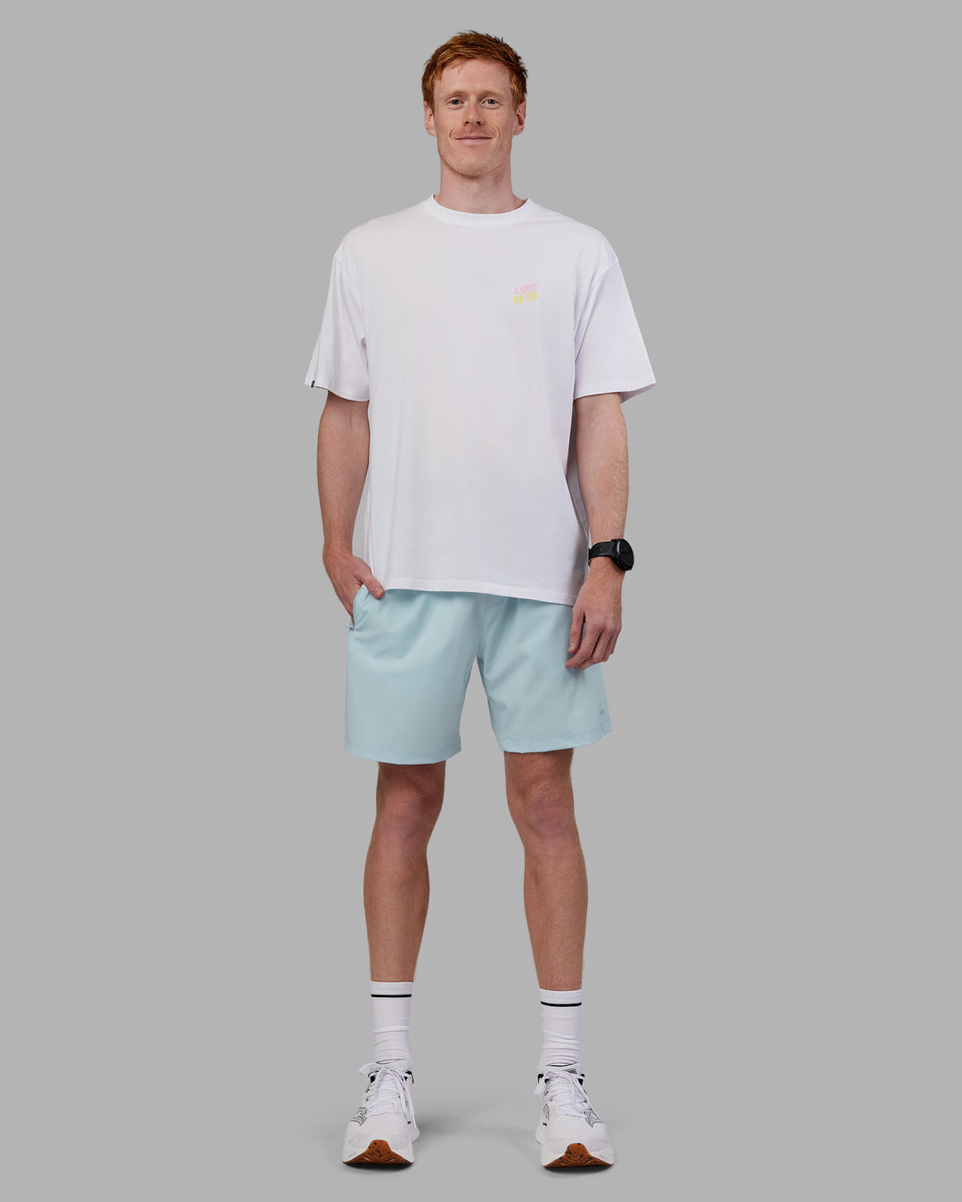 Man wearing Grace Grove FLXCotton Oversize Tee - White | Model:Zac | Size:L