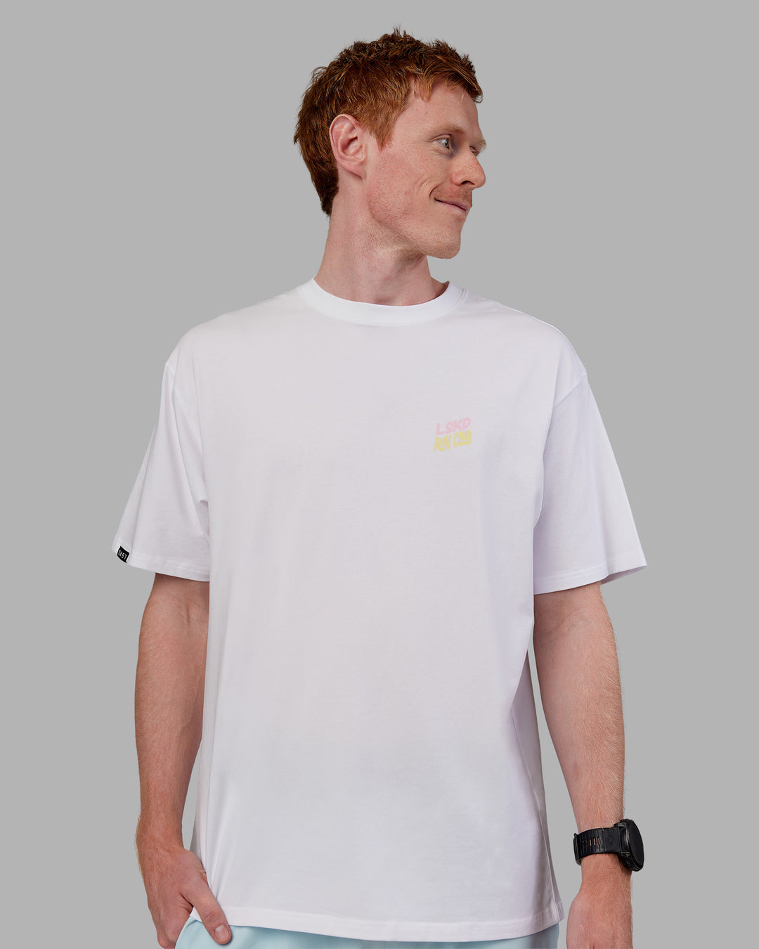 Man wearing Grace Grove FLXCotton Oversize Tee - White | Model:Zac | Size:L