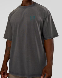 Man wearing Inferno Journey FLXCotton Oversized Tee - Dark Storm Washed-Iceberg Green | Model:Sam | Size:L