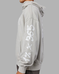 Man wearing Journey Washed Unisex Oversize Hoodie - Digital Mist-White | Model:Jackson | Size:L