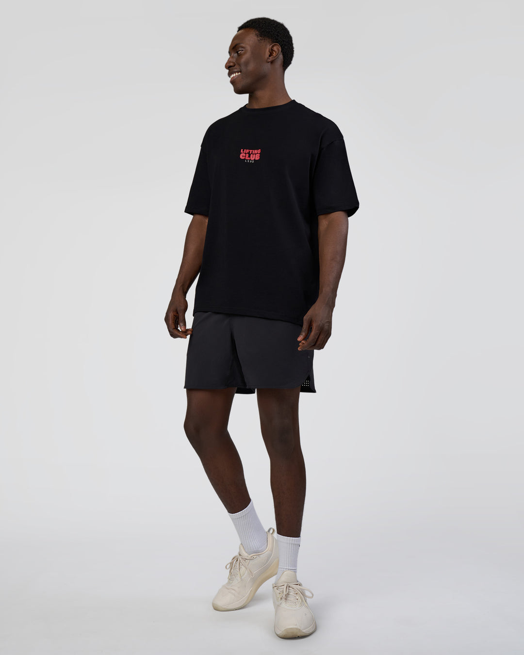 Man wearing Kettle B FLXCotton Oversized Tee - Black-White | Model:Paabio | Size:L