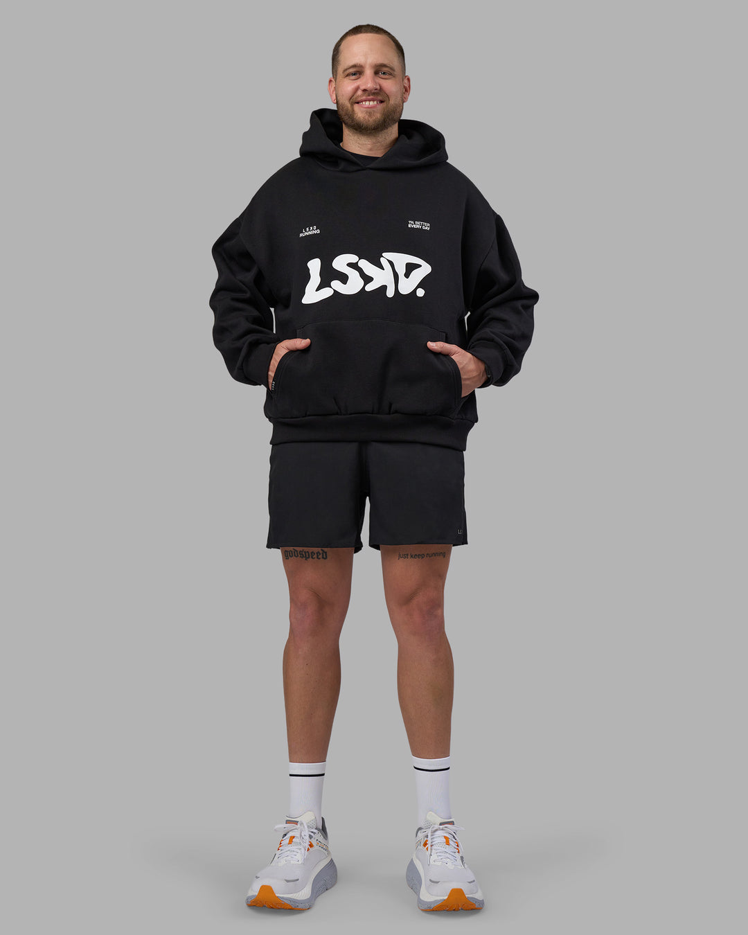 Man wearing LSKD TRD Hoodie - Black | Model:Macca | Size:L