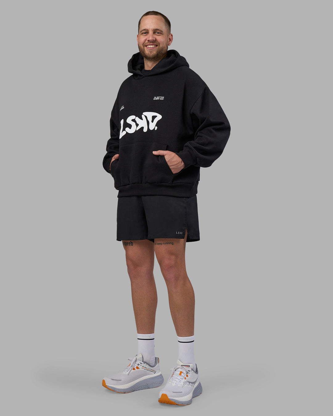 Man wearing LSKD TRD Hoodie - Black | Model:Macca | Size:L