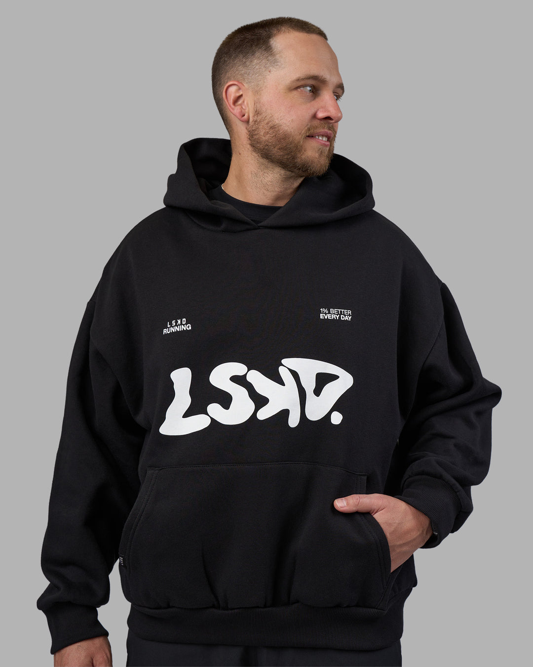 Man wearing LSKD TRD Hoodie - Black | Model:Macca | Size:L
