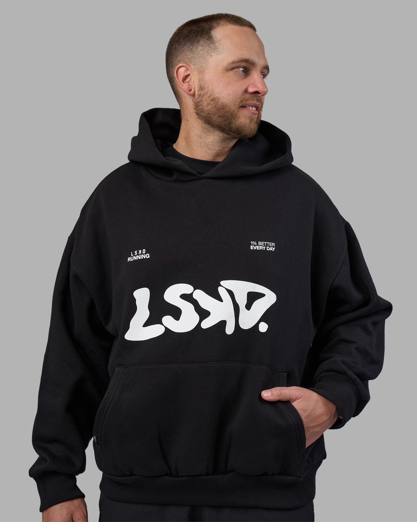 Man wearing LSKD TRD Hoodie - Black | Model:Macca | Size:L