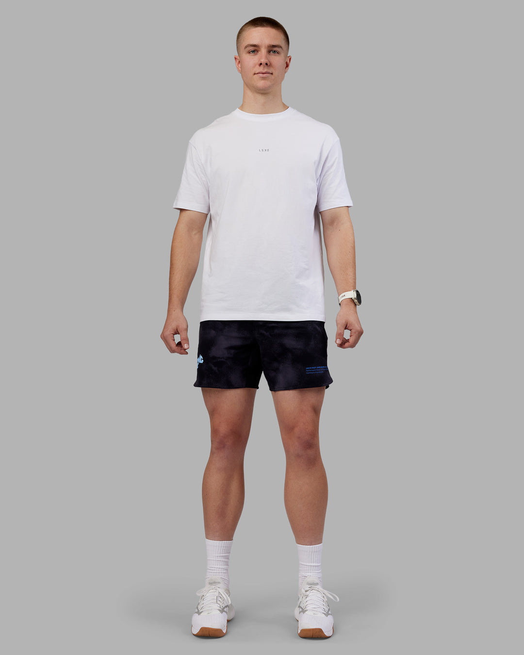 Man wearing Lift 6&quot; Short - Black Washed-Blue | Model:Tom | Size:L