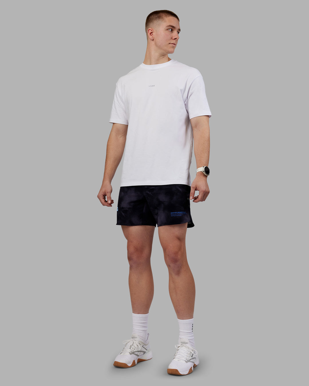 Man wearing Lift 6&quot; Short - Black Washed-Blue | Model:Tom | Size:L